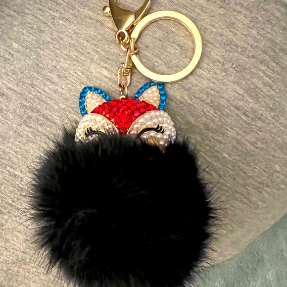 CUTE FUR/ CRYSTAL FOX KEY CHAIN/PURSE CHARM - Picture 3 of 3